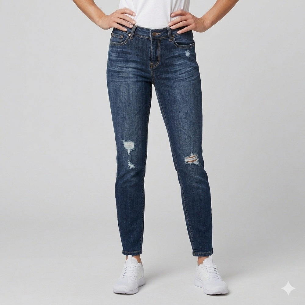 Boston Proper Skinny Jeans Distressed Stretch Denim 10 Dark Wash‎